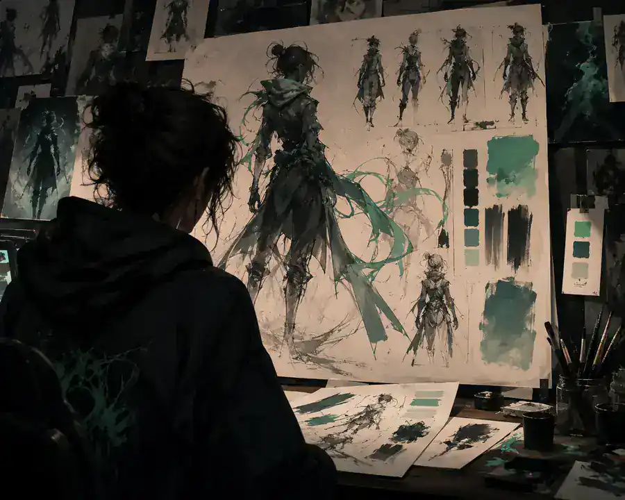 Before image showing an early anime character concept